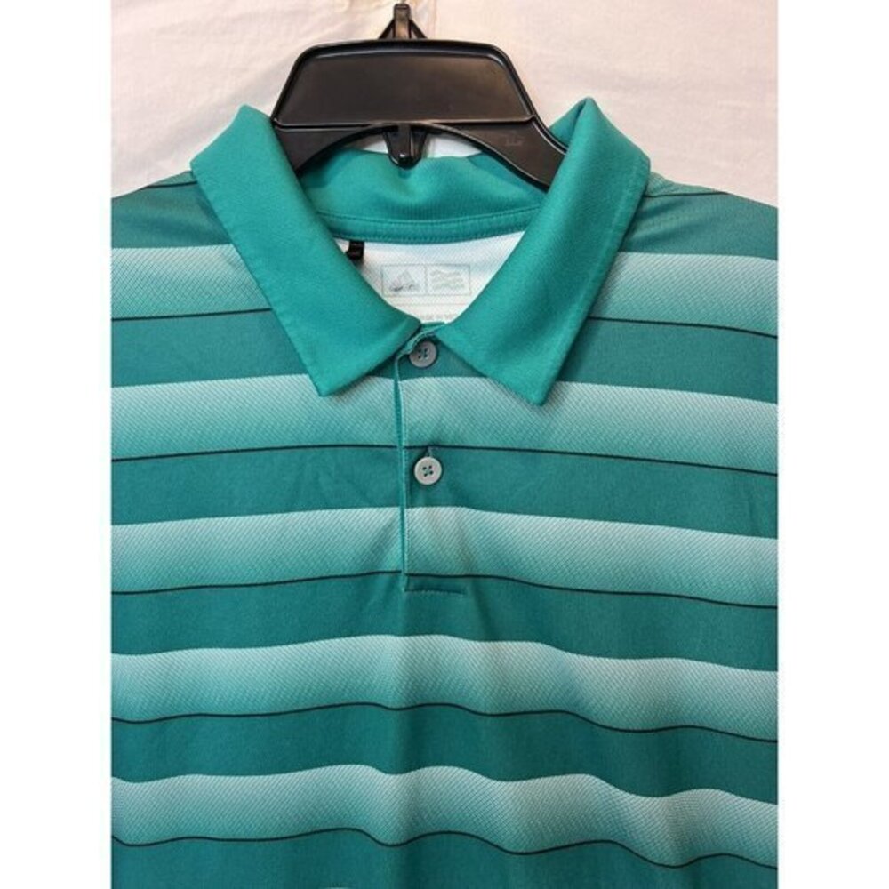 Adidas‎ Golf Medium Green White Stripe Shortsleeve Golf Polo Wicking Lightweight